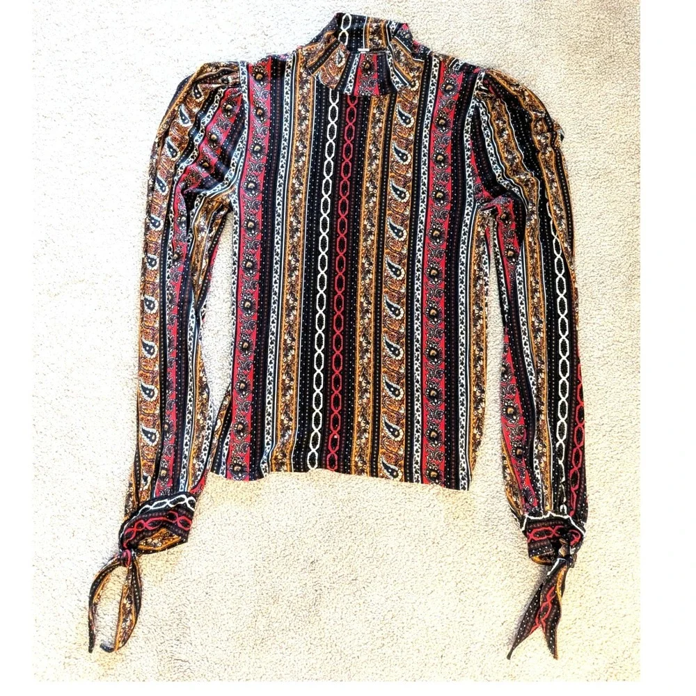 Free People Boho Paisley High Mock Neck Long Sleeve Top Medium